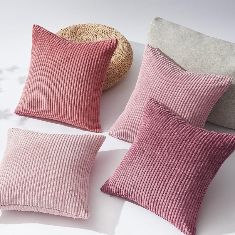 Topfinel Pink Throw Pillow Covers 16x16 Inch Set of 4 Soft Farmhouse Corduroy Decorative Cushion Cover Square Cute Pillow Case for Gril's Bedroom Couch Sofa Living Room Spring Series Home Decor - Image 4